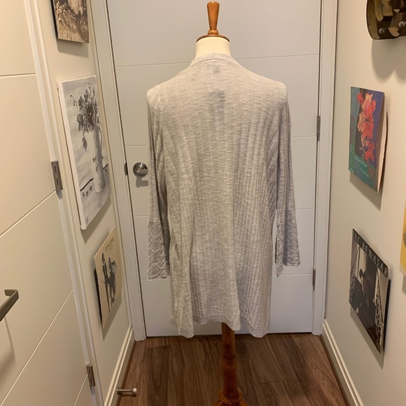 Grey Bell Sleeve Pointelle Cardigan NWT - Picture 5 of 8